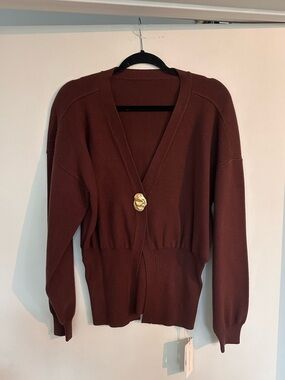 NEW Women’s Commense Deep Brown V-Neck Button Cardigan Sweater, size medium